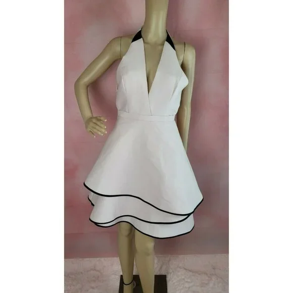 Halston Heritage Dresses | Halston Heritage Short Light Tpink Black Halter A-Line Dress New | Color: Pink | Size: Unknow Measurements In Description |